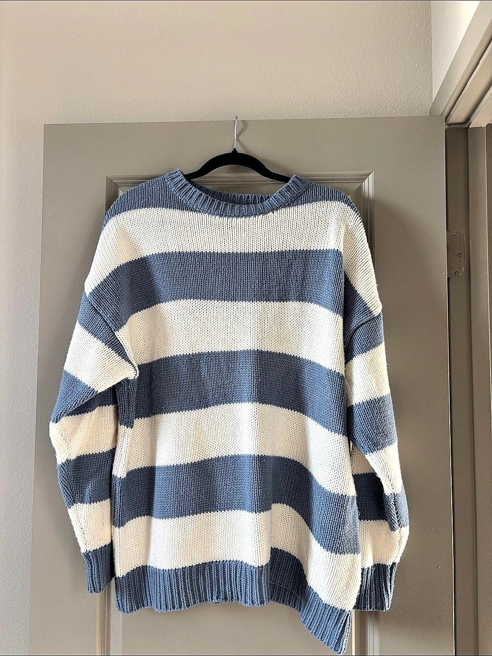 Striped Crewneck Sweater in Blue & Cream Like New